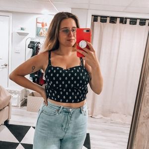 Forever 21 Black White Patterned Crop Tank Top Lg